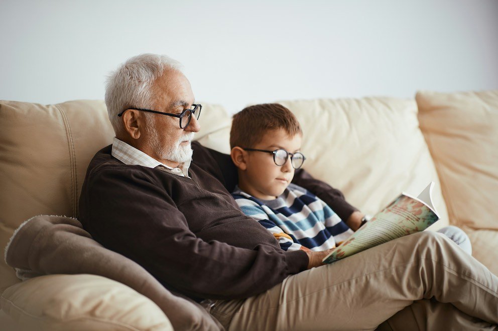 Grandfather storytelling grandson